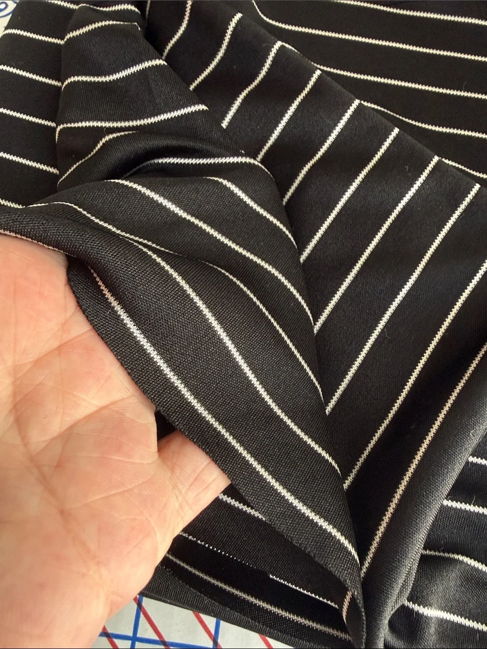 Vintage Black White Pinstripe Slinky Knit Fabric 1.5 Yards x 78” Wide